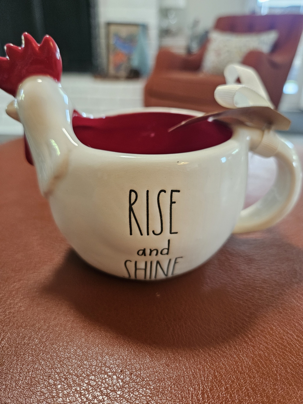Rae Dunn Rooster Mug - White Exterior with Red Interior